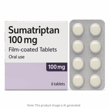 Box of Sumatriptan used to treat migraines