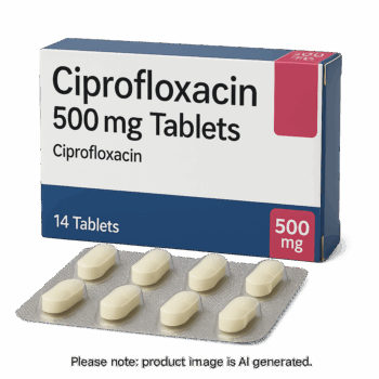 Ciprofloxacin 500mg Tablets blister pack for bacterial infection treatment