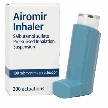 Box of Airomir Inhaler 100mcg for asthma relief