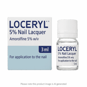 Box of Loceryl 5% Nail Lacquer used for fungal nail infections