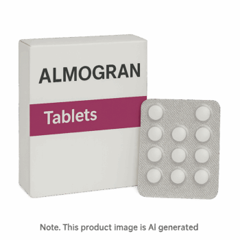 Box of Almogran Tablets for migraine treatment