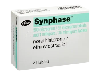 Box of Synphase Tablets used for contraception